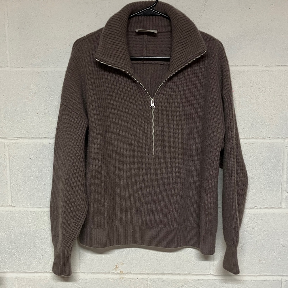 Everlane Women's Ribbed Brown Half-Zip Sweater